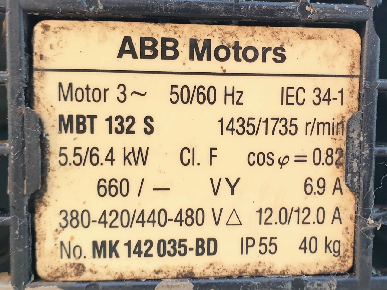 Used ABB Motors MBT 132 S electro motor - HOS BV